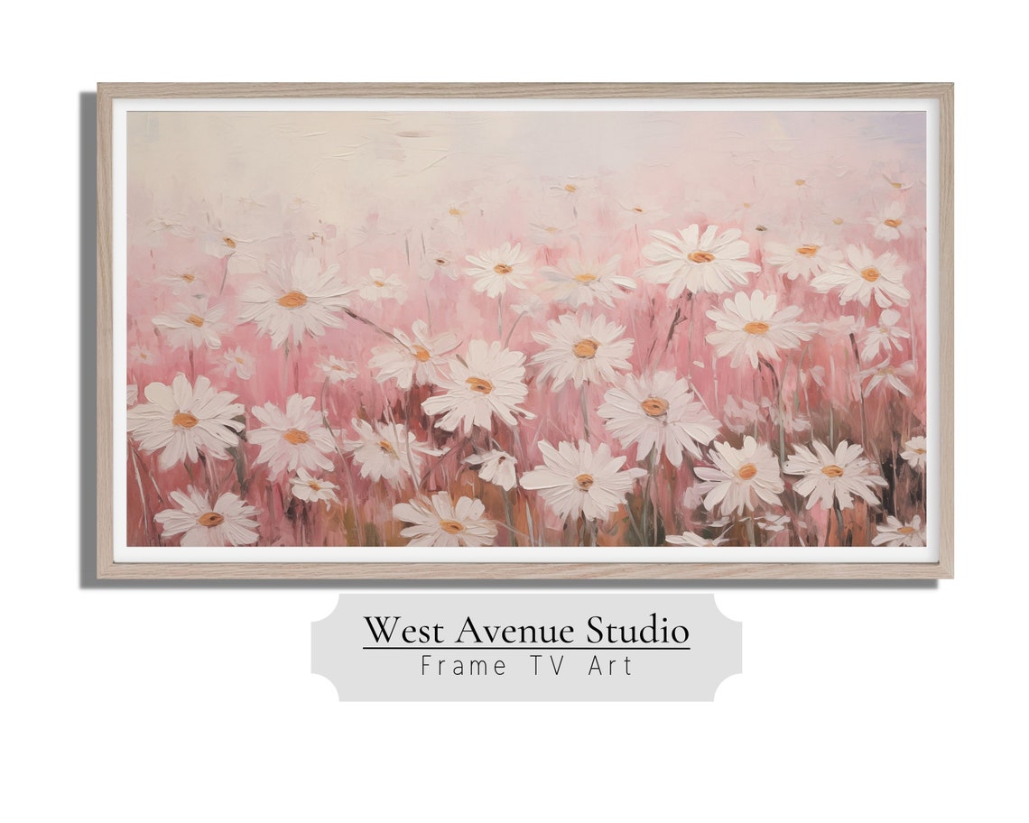 Pink Daisy Field Textured Floral Spring Meadow Wall Art Poster - Image 3