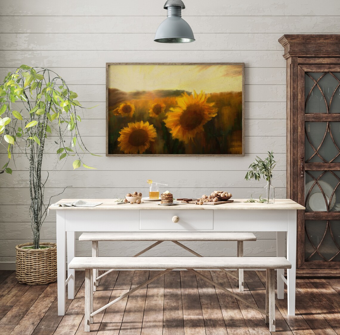Golden Sunflower Field Sunset Glow Impressionist Summer Floral Poster - Image 3
