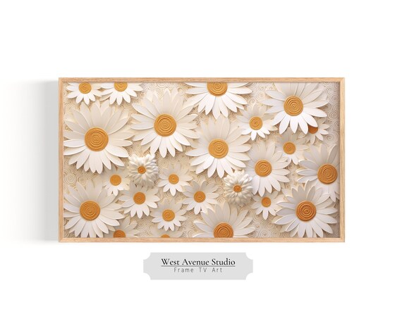 White Paper Cut Daisy Flowers Gold Centers Minimal Cream Botanical Poster