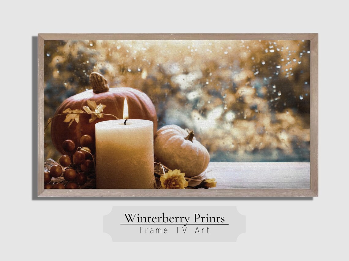 Fall TV Art Frame, Textured Autumn Pumpkin Decor