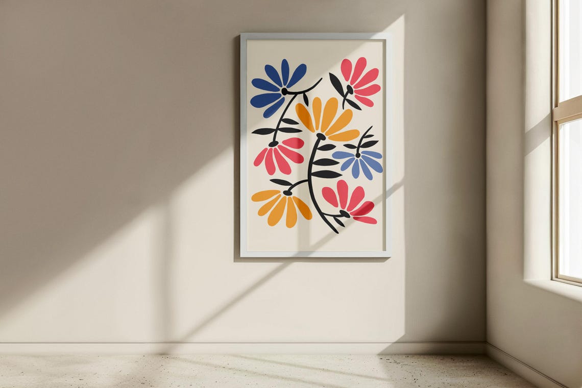 Retro Daisy Flower Illustration Colorful Botanical Wall Art Print - Image 2