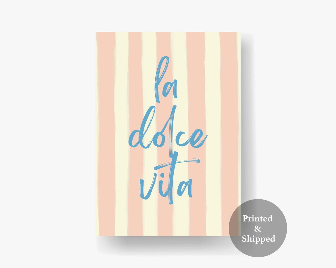 La Dolce Vita Script Quote Poster Mint Green Striped Wall Art Print - Image 5