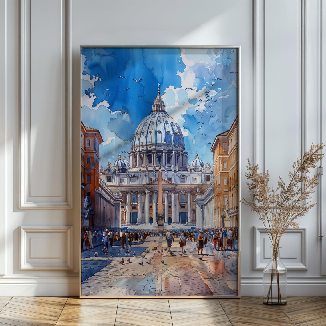 Watercolor Italy Rome Vatican City Print Wall Art Travel Poster St Peters Basilica Poster Italy Painting Rome Christmas