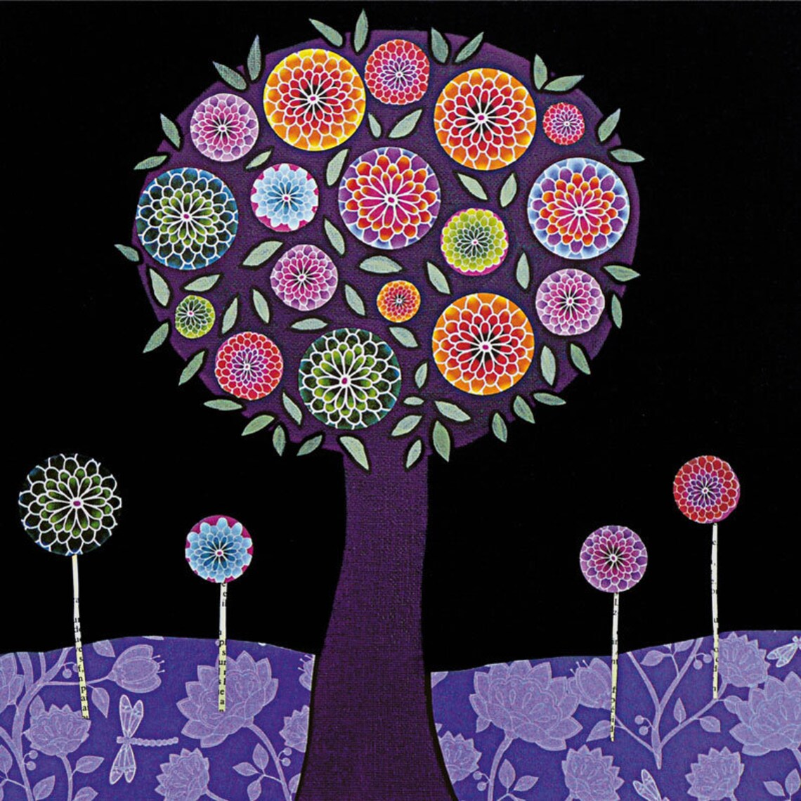 Abstract Painting Mixed Media Collage Art Purple Tree Art Print Poster Print