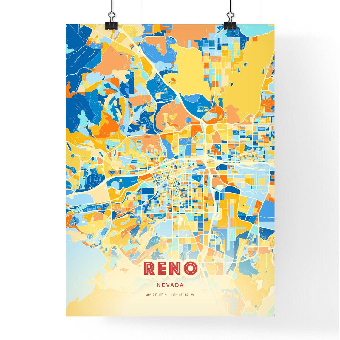 Reno Nevada Colorful City Map Art Coordinates Vibrant Poster - Image 3