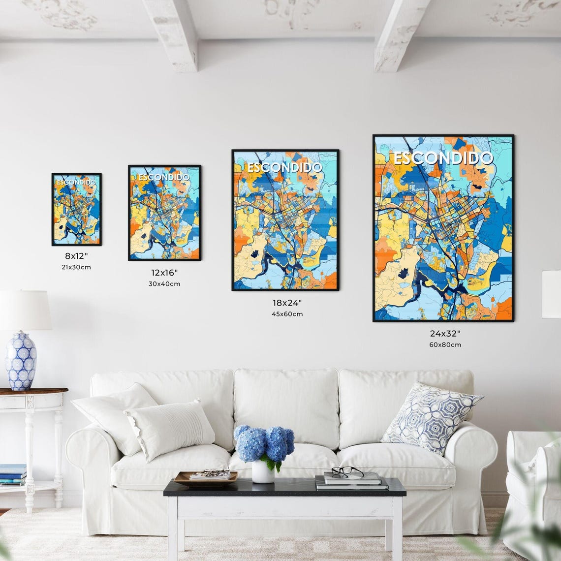 Escondido California Bold Blue and Orange City Map Decor Poster - Image 3