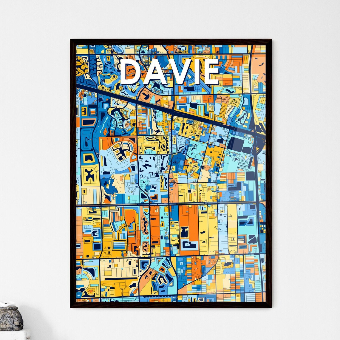 Davie Florida Vibrant Colorful Geometric Street Grid City Map Art Poster