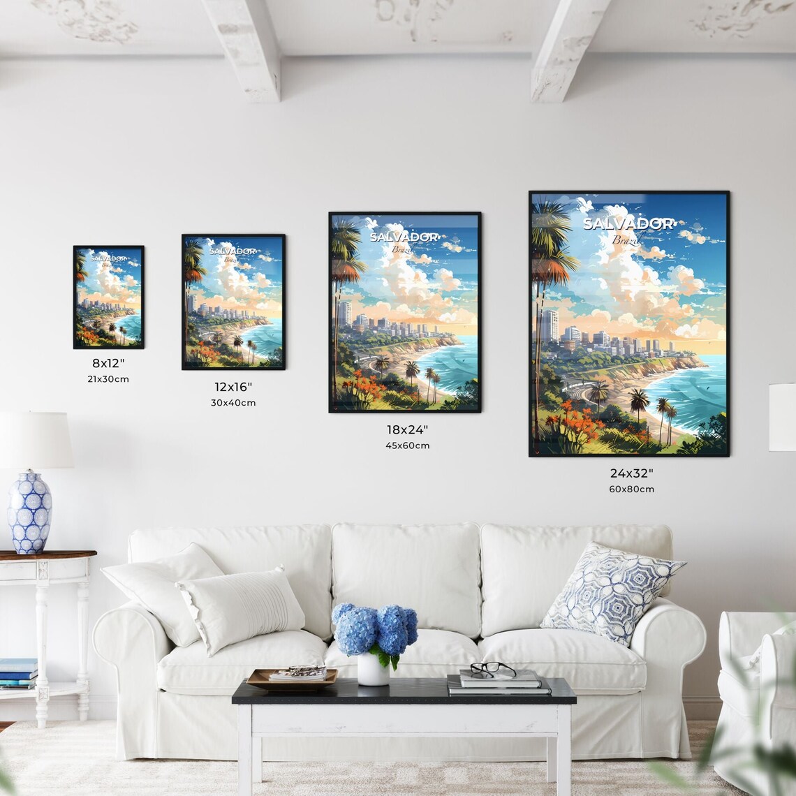 Salvador Brazil Beachfront Skyline Palms Colorful Travel Poster - Image 3