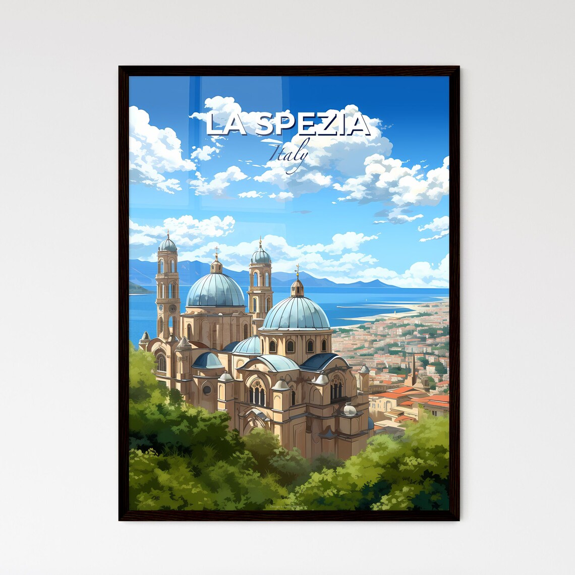 La Spezia Italy Domed Cathedral Hilltop With Bay View Poster