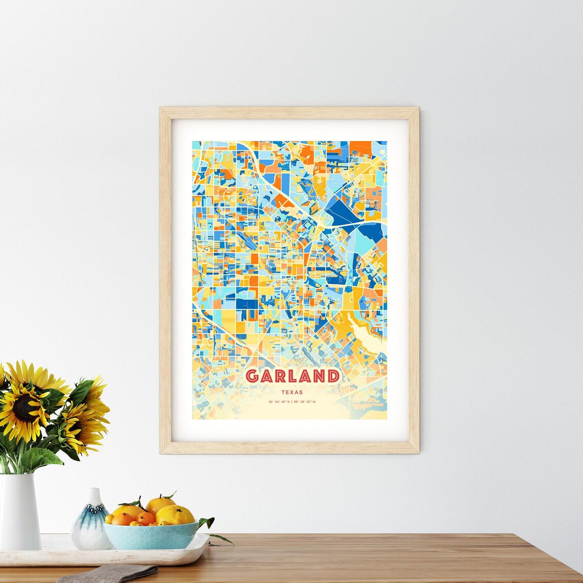 Garland Texas Colorful Blue Orange City Street Map Coordinates Poster - Image 2