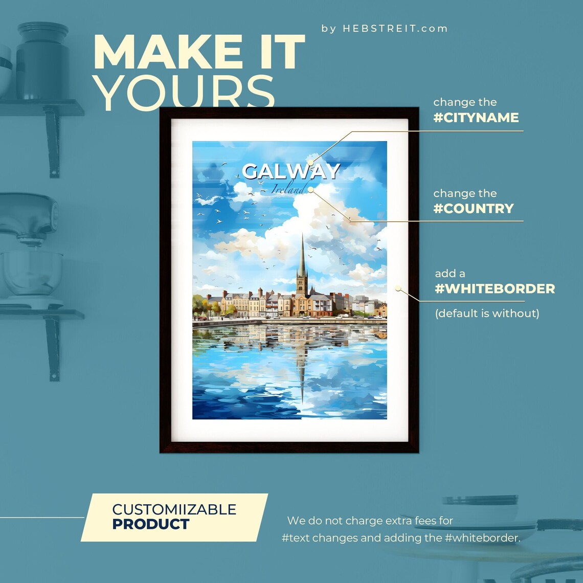 Galway Ireland Skyline Waterfront Seagulls Clouds Reflection Travel Poster - Image 2