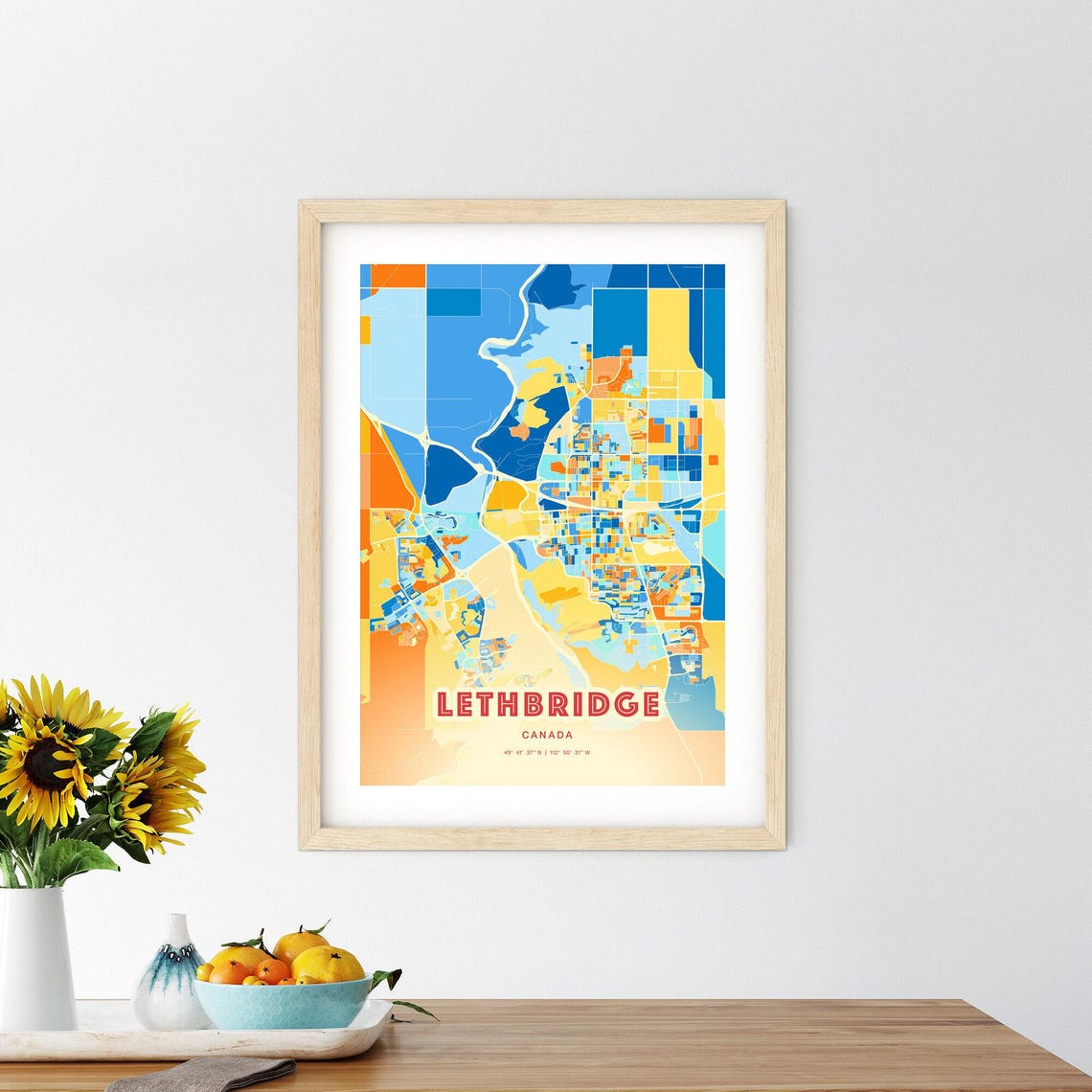 Lethbridge Canada Modern Colorful City Street Map Art Poster - Image 2
