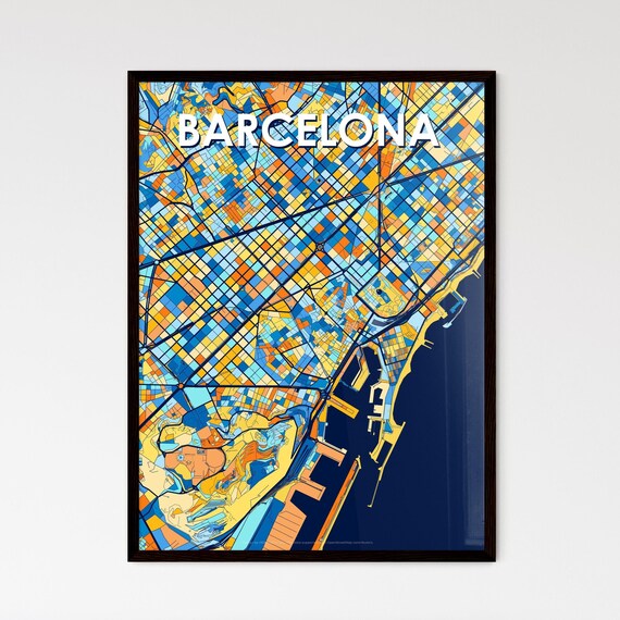 Barcelona Spain Dark Navy Modern City Map White Lettering Poster