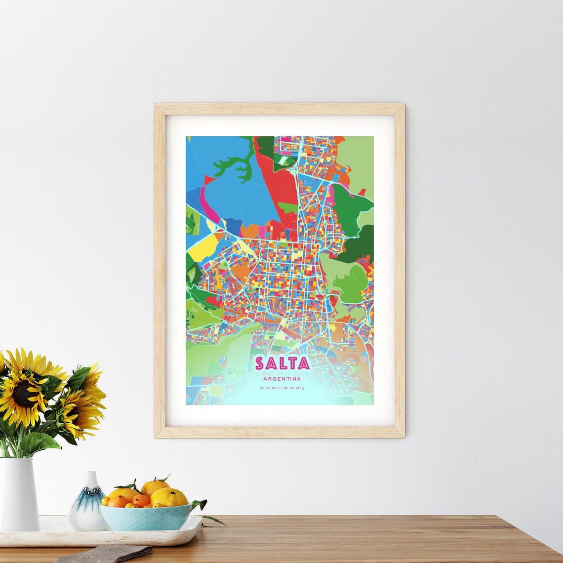 Salta Argentina Vibrant Crazy Colorful Mosaic City Map Poster - Image 2