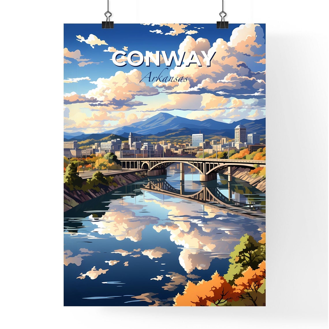 Conway Arkansas Twin Bridges River City Mountain Travel Poster - Image 4