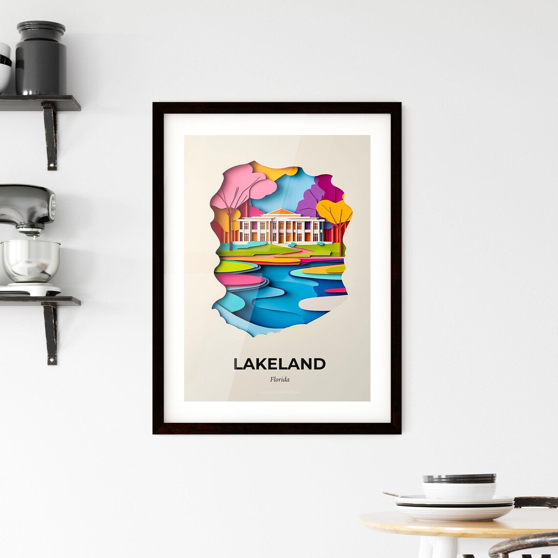 Lakeland Florida Lakeside Mansion Gardens Paper Cut Travel Poster - Image 2