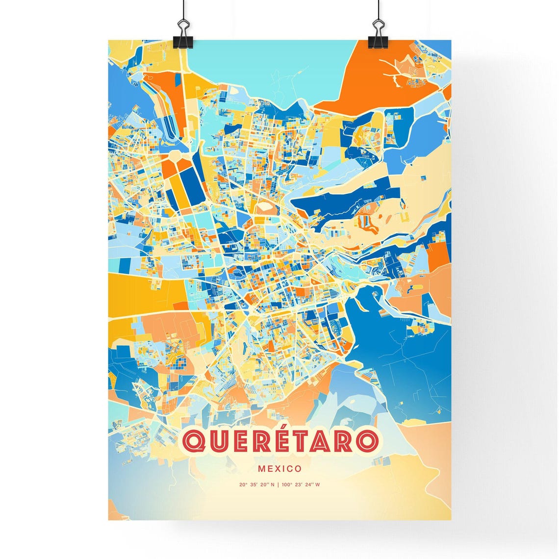 Querétaro Mexico Blue Orange Street Map Art Home Decor Poster