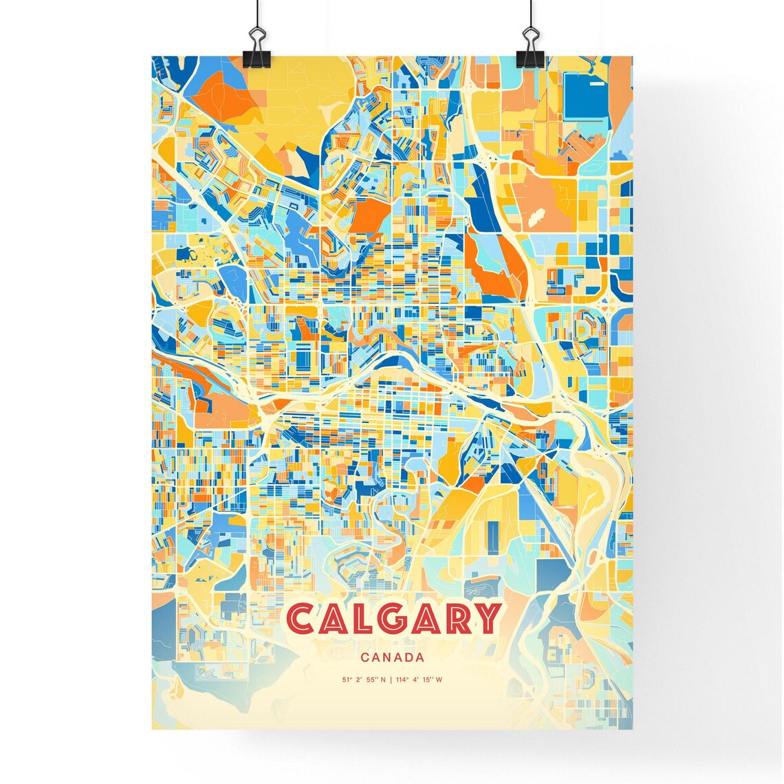 Calgary Canada Colorful Blue Orange City Map Art Poster with Coordinates - Image 3