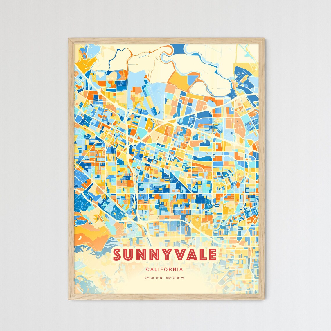 Sunnyvale California Modern Geometric Blue Orange City Map Art Poster