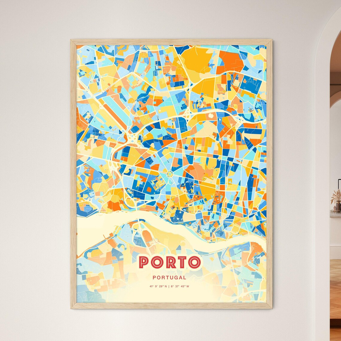 Porto Portugal Blue Orange Riverside Douro City Map Art Poster
