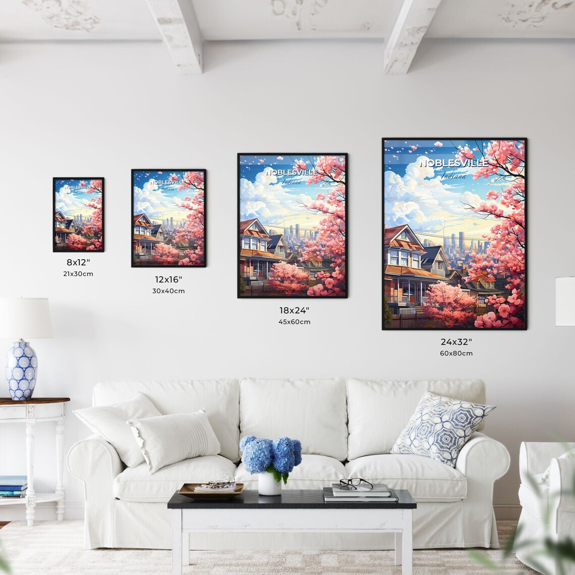 Noblesville Indiana Cherry Blossom Neighborhood City View Poster - Image 3