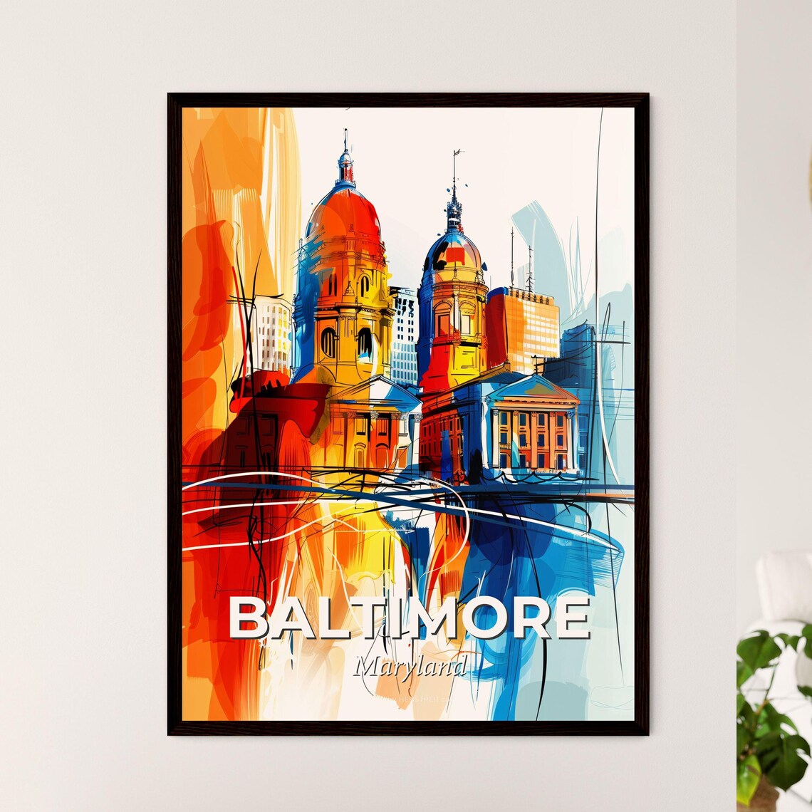 Baltimore Maryland Vibrant Watercolor Harbor Skyline Art Poster