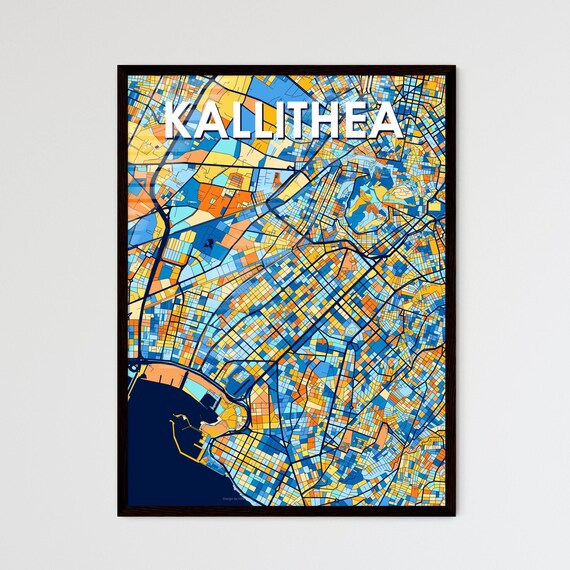 Kallithea Greece Colorful Street Map Artwork Modern City Home Decor Poster