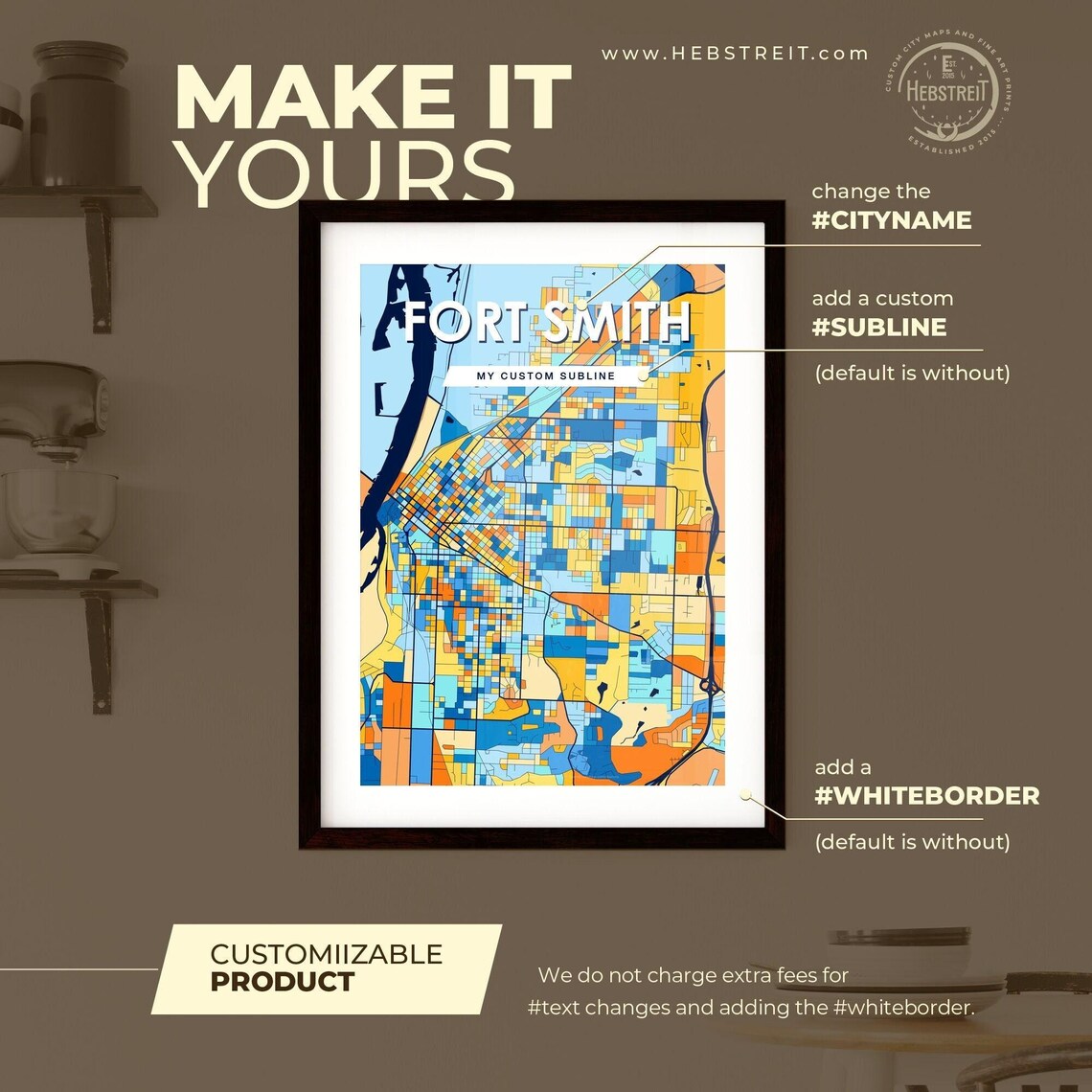 Fort Smith Arkansas Colorful Geometric City Street Map Poster - Image 2