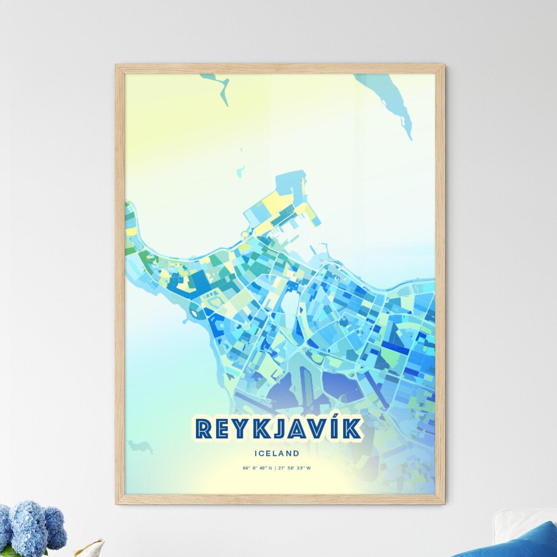 Reykjavik Iceland Customizable Bluish Art City Map Wall Poster