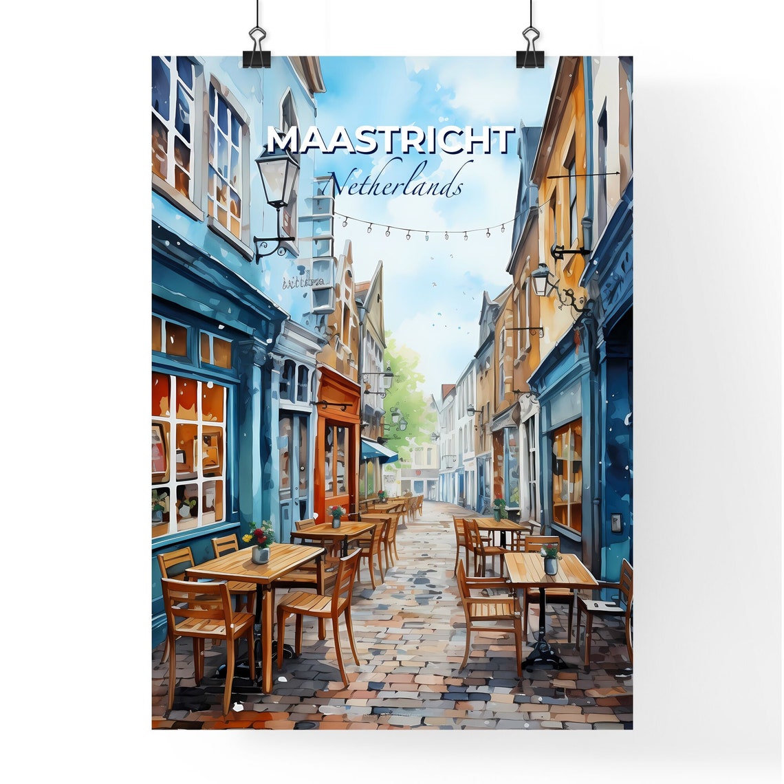 Maastricht Netherlands Cobblestone Cafe Street Terrace Art Poster - Image 4