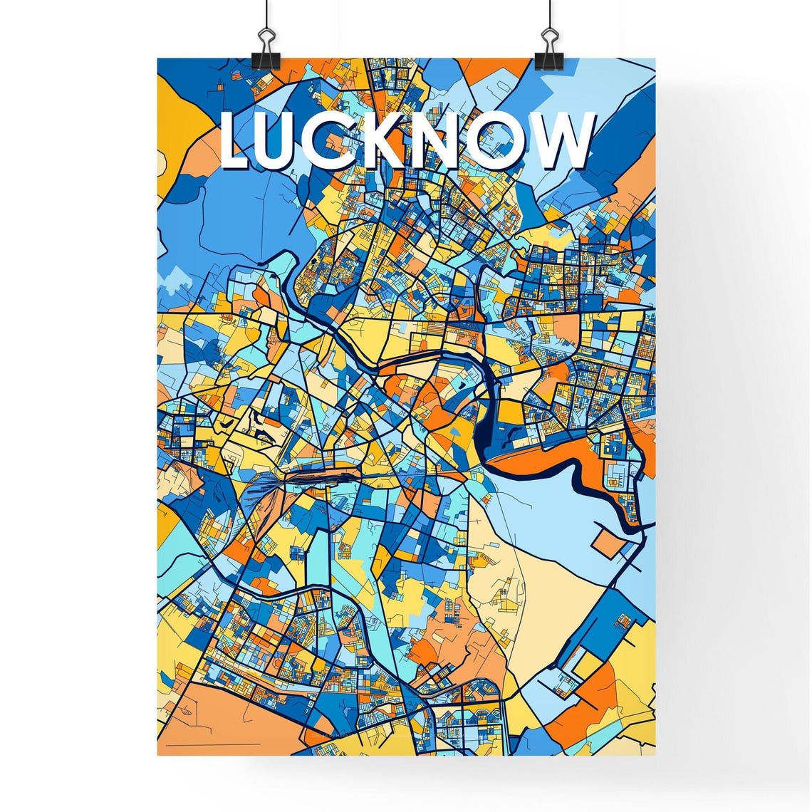 Lucknow India Bold Colorful Vibrant City Street Map Art Poster - Image 4