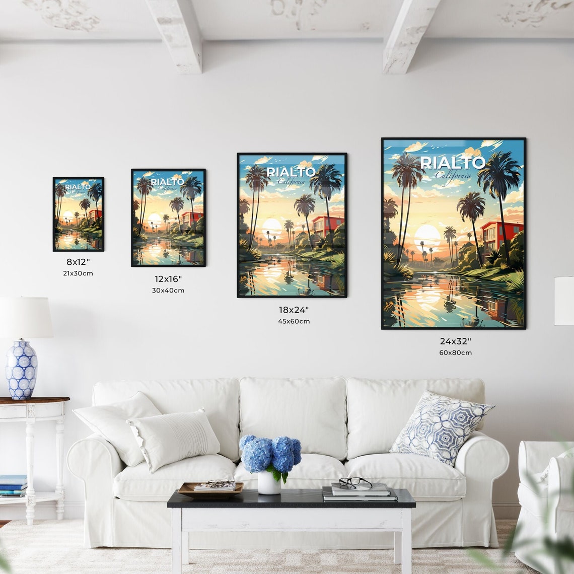 Rialto California Palm Tree Sunset Waterfront View Travel Poster - Image 3