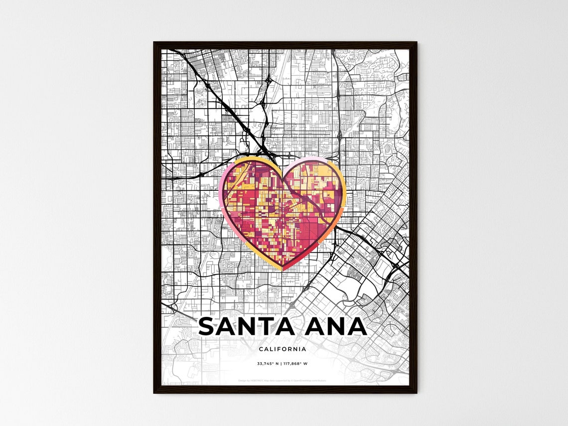 Santa Ana California Minimal City Map Colorful Heart Icon Art Poster