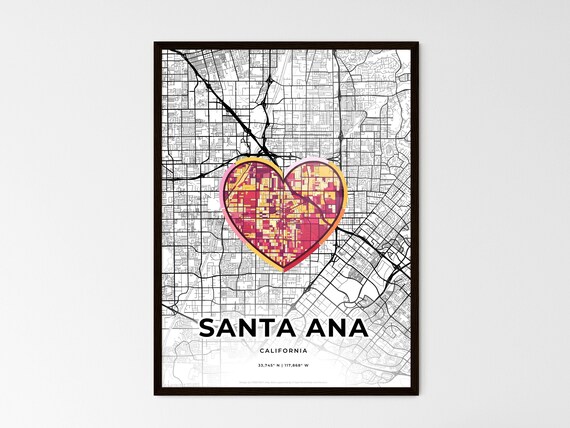 Santa Ana California Minimal City Map Colorful Heart Icon Art Poster
