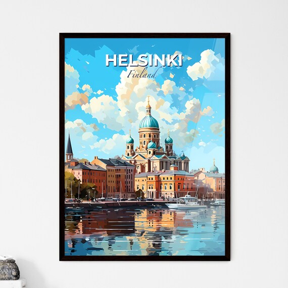 Helsinki Finland Harbor Cathedral Vintage Style Travel Poster