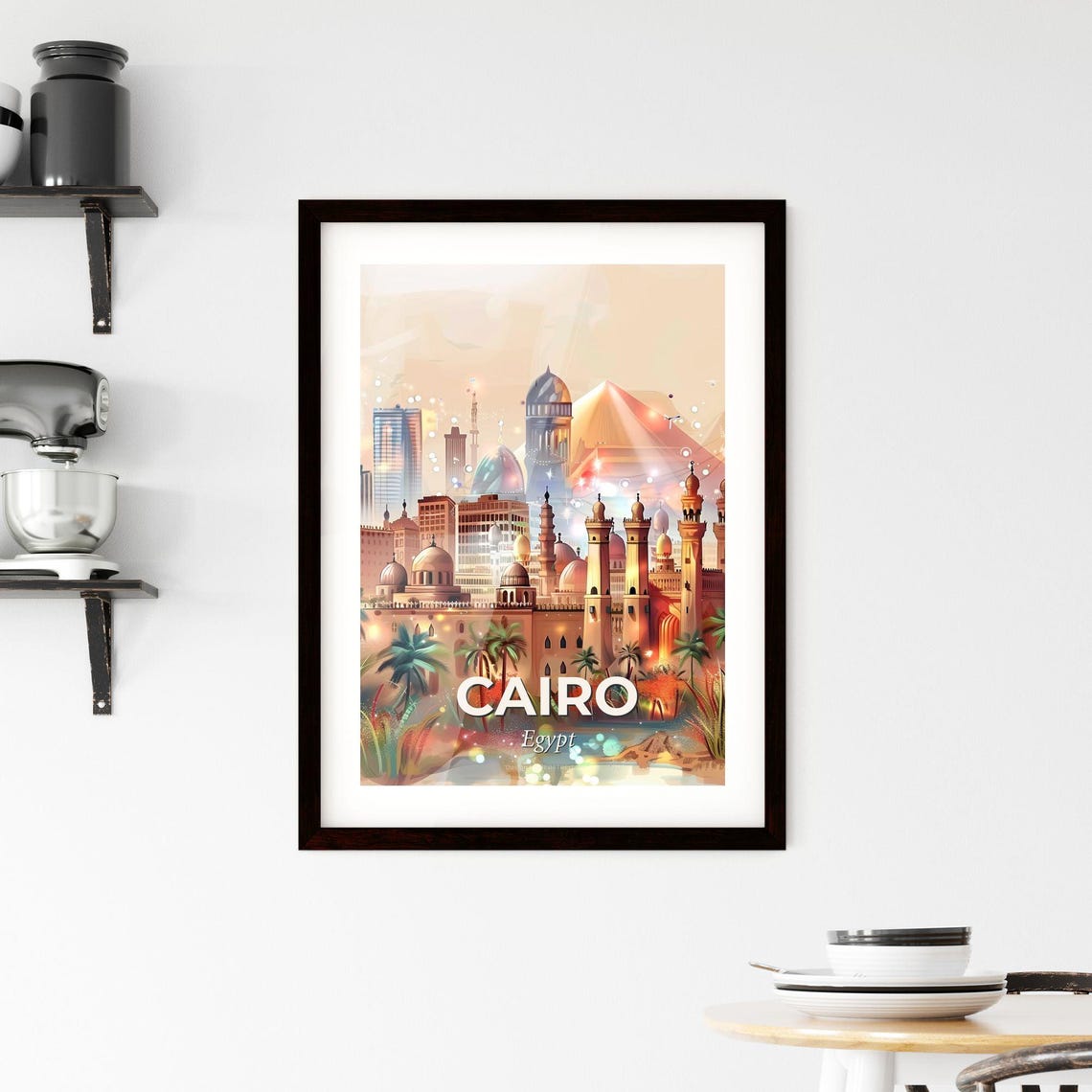 Cairo Egypt Pyramid and Mosque Illustrated Sunset Skyline Poster - Image 2
