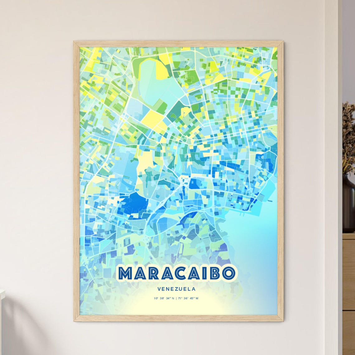 Maracaibo Venezuela Custom Blue Green City Map Art Poster Gift