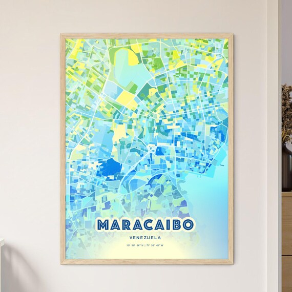 Maracaibo Venezuela Custom Blue Green City Map Art Poster Gift