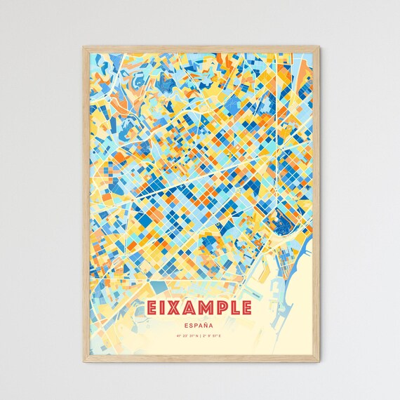 Eixample Barcelona Spain Colorful Vintage Geometric City Map Art Poster