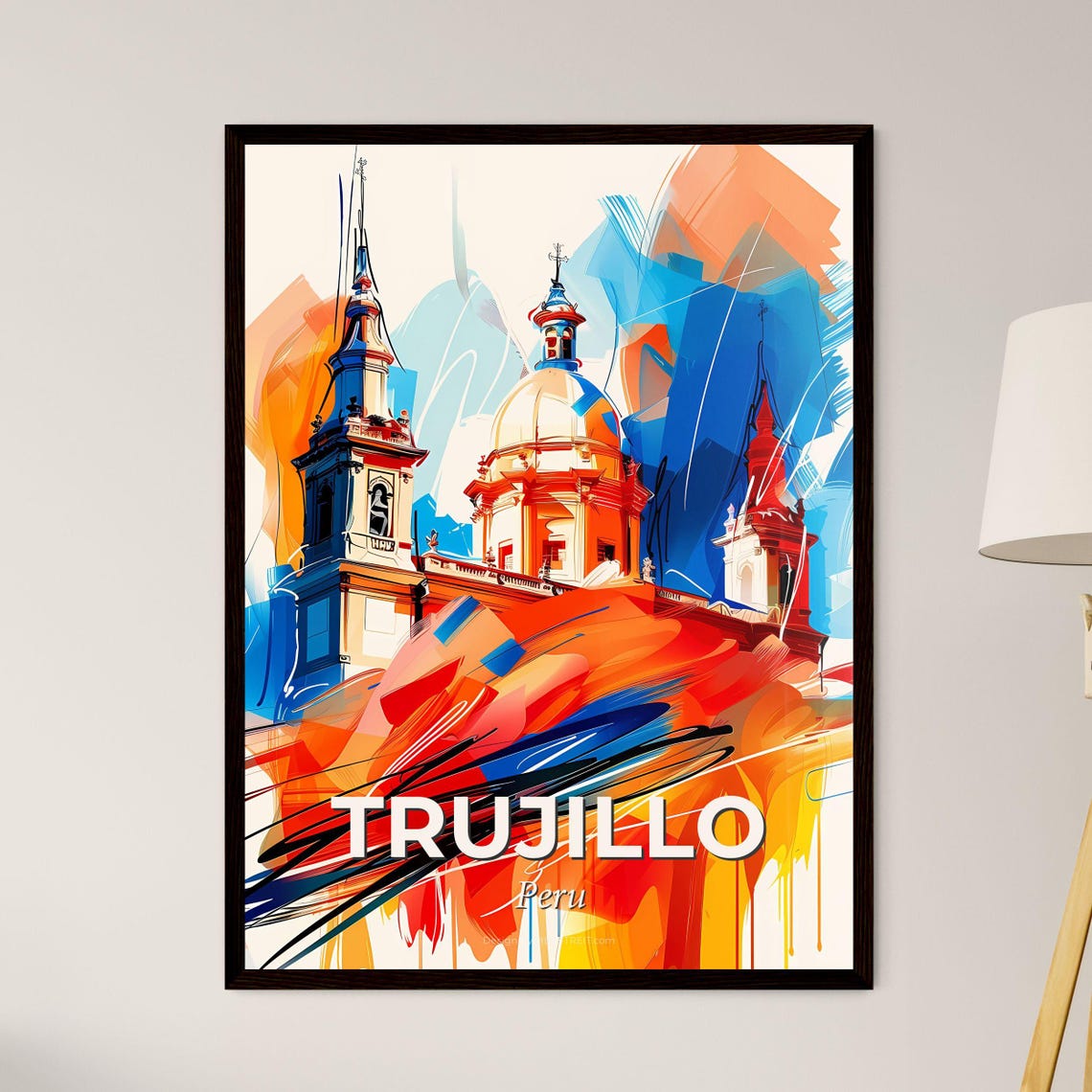 Trujillo Peru Expressive Colorful Abstract Cathedral Dome Art Poster