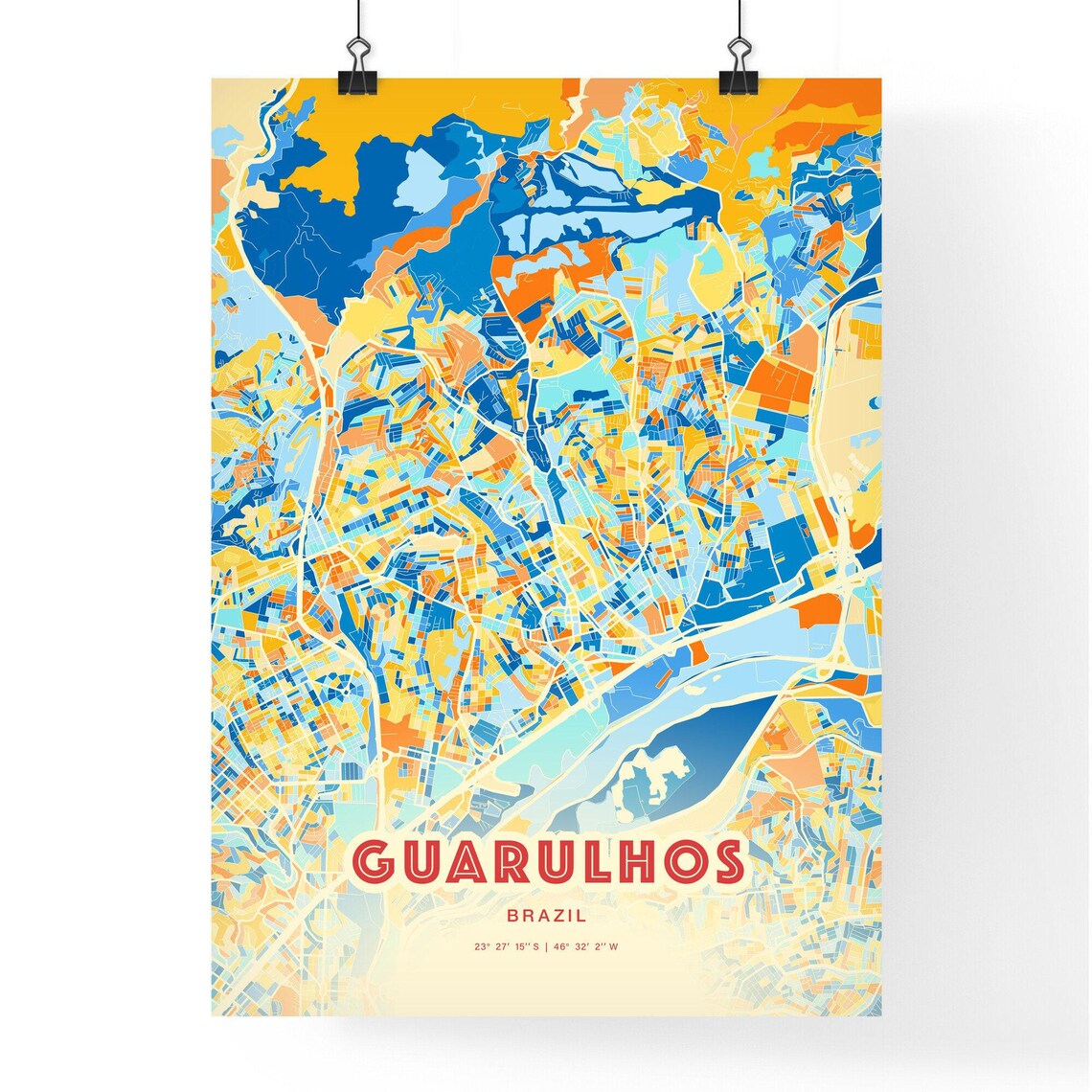 Guarulhos Brazil Vibrant Colorful City Street Map Art Poster - Image 3
