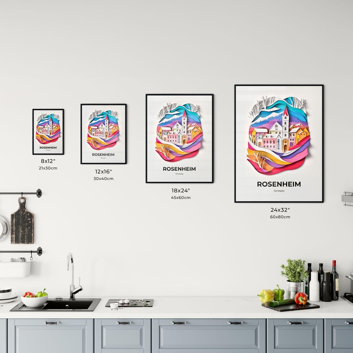 Rosenheim Germany Colorful Alpine Papercut Town Travel Poster - Image 3