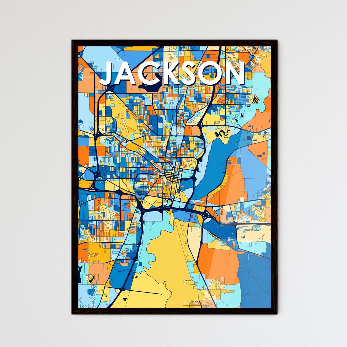 Jackson Mississippi Vibrant Colorful Illustrated Street Map Art Poster