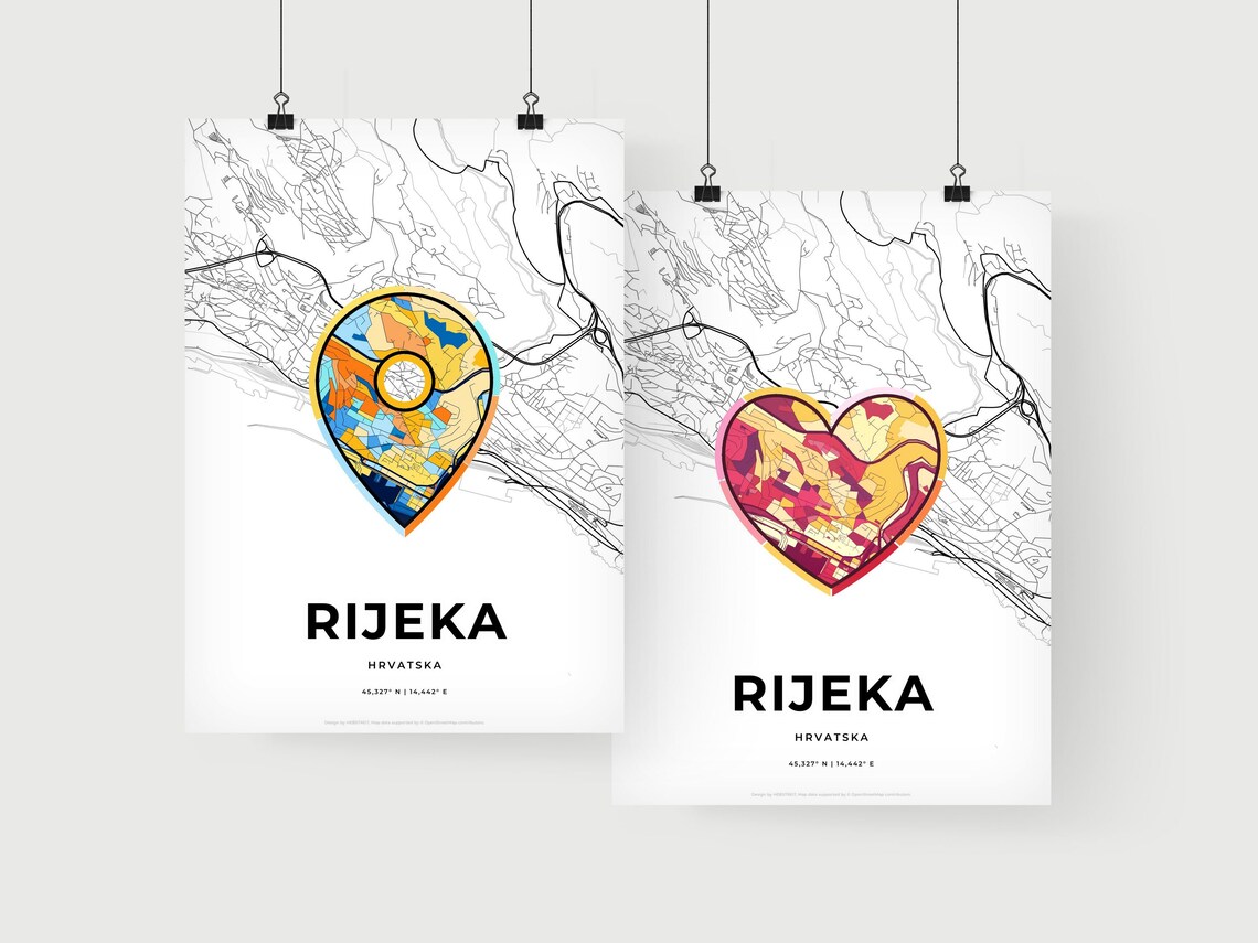 Rijeka Croatia Modern Minimalist Heart Street Map Art Poster - Image 2