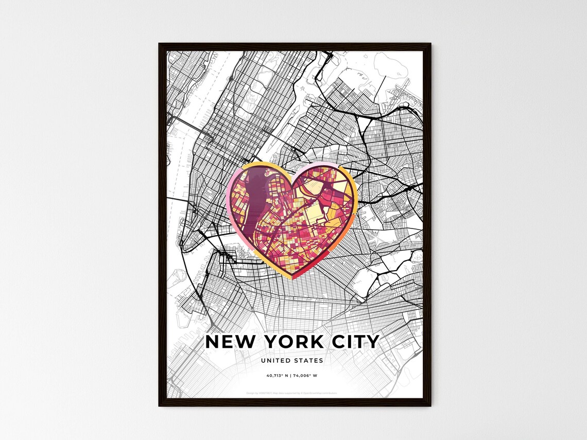 New York City United States Minimal Map Art With Colorful Heart Icon Poster