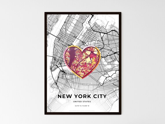 New York City United States Minimal Map Art With Colorful Heart Icon Poster