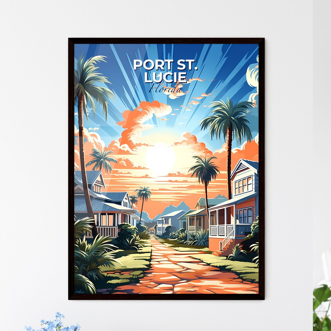 Port St. Lucie Florida Palm Street Sunrise Travel Poster Art
