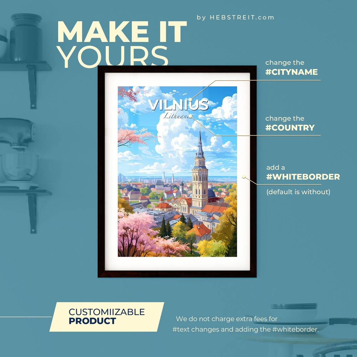 Vilnius Lithuania Illustrated Bell Tower Spring Travel Poster - Image 2