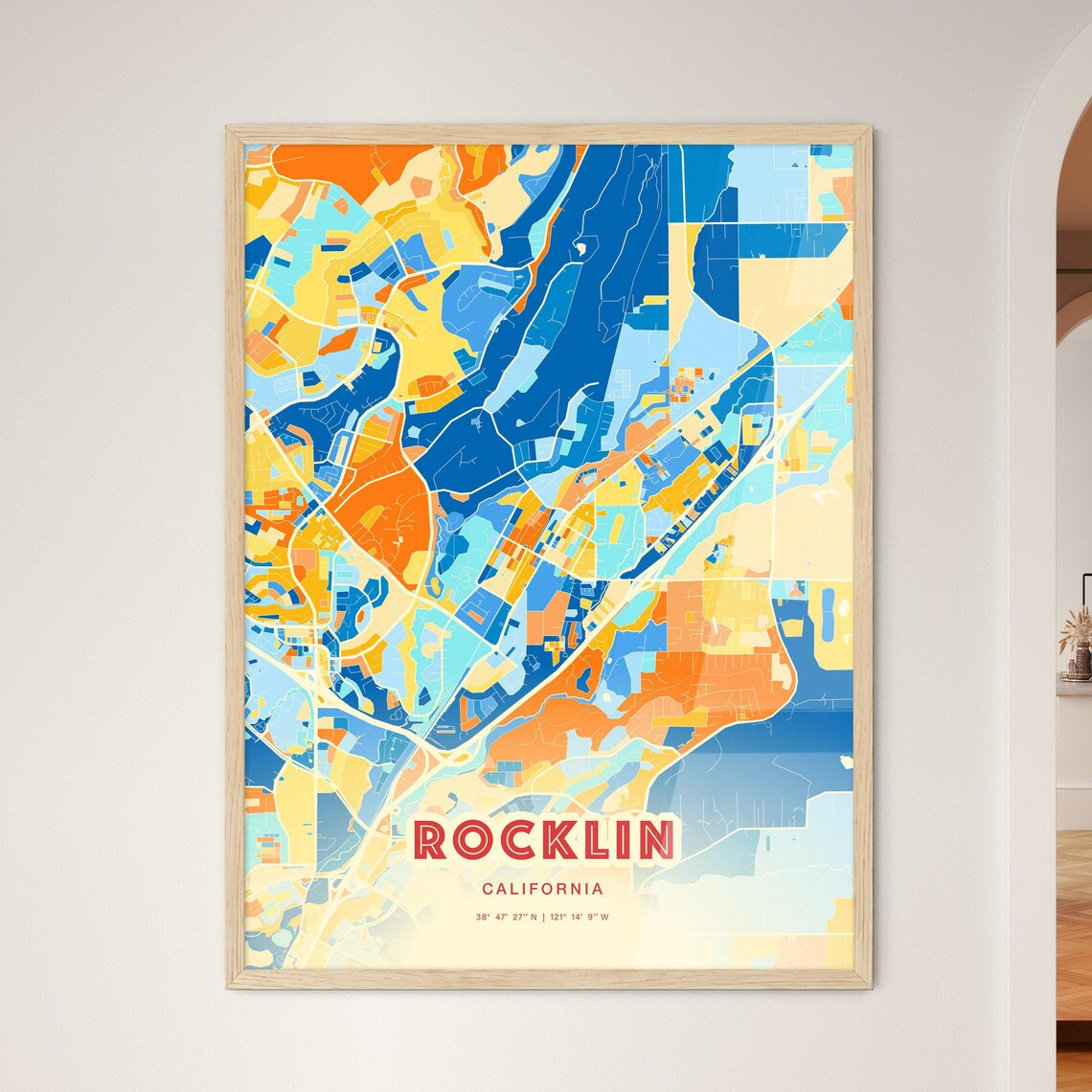 Rocklin California Modern Colorful City Street Map Art Poster - Image 3