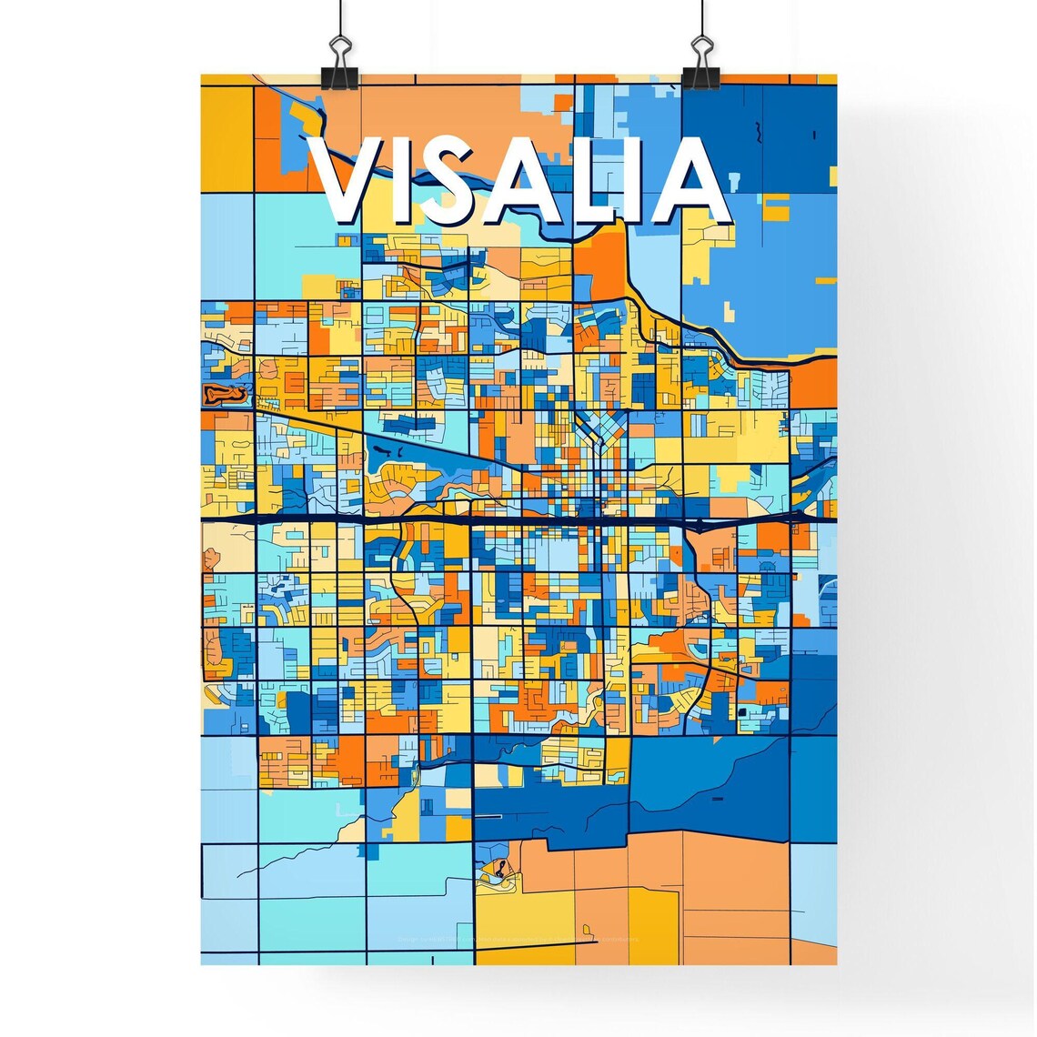 Vibrant Colorful City Map Art of Visalia California Poster for Home - Image 4